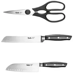 Fissler 3tlg Küchenmesser-Set mit Brotmesser, Santoku-Messer und Küchenschere