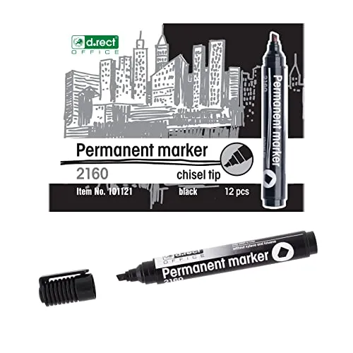 D.RECT - 2160 CT Permanentmarker | Wasserfest und Schnell-Trocknend | für Viele Oberflächen | Sichere Tinte | Schwarz - 12 Stück