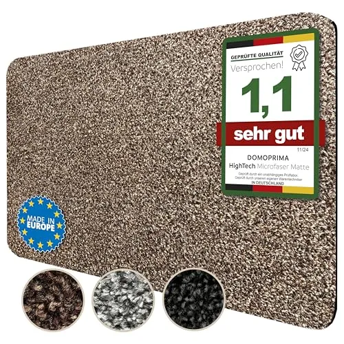 DOMOPRIMA Mikrofaser Fußmatte waschbar rutschfest extra saugfähig & flach, für Innenbereich & Außenbereich (Hellbraun, 75x50 cm)
