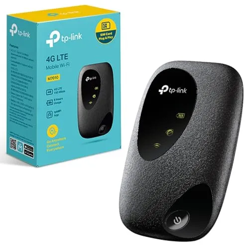 TP-Link M7010 4G+ MiFi - Tragbarer LTE-Advanced WLAN-Hotspot - Mobiles Internet mit bis zu 150 Mbps Downloadgeschwindigkeit, ideal für Reisen und Caravan. 2000 mAh Akku für bis zu 8 Stunden Nutzung, entsperrt und einfach über die tpMiFi App zu verwalten.