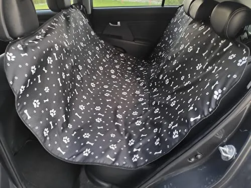 Aves-24 Hunde Autoschondecke 137 x 153 cm Autodecke Auto Decke Hundedecke Katzendecke Rückbank Kofferraum Schutz Wasserfest Schmutzabweisend (3. Knochen - Schwarz)