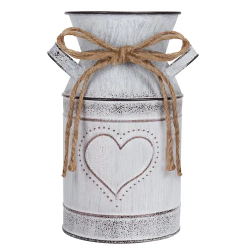 Rustikale Deko Blumenvase aus Metall - 10,3 x 19 cm - Milchkanne Deko Vase mit