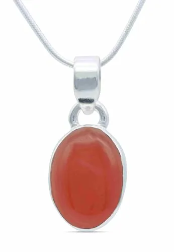 mantraroma echt Silberkette mit Karneol orange roter Edelstein Damen Kettenanhänger 925 Sterlingsilber Halskette Geschenk (AK3-081-16-40)