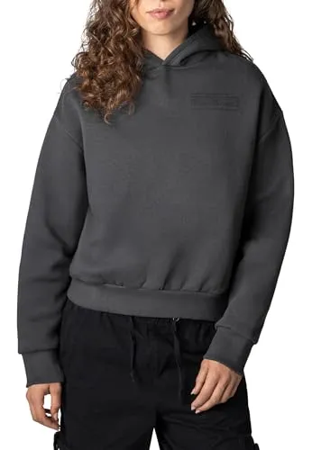 Sublevel Damen Basic Pullover Hoodie mit Mini-Print Dark-Grey XS