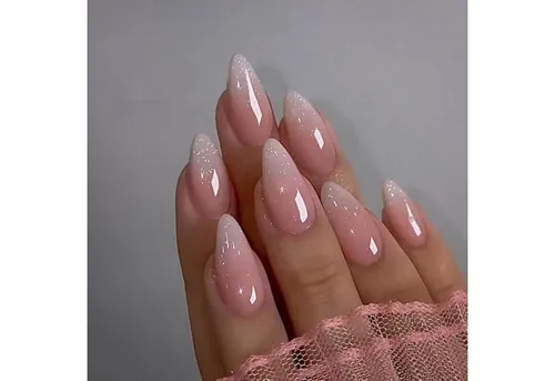 LuxusKollektion Kunstfingernägel 24 Stück Gradient Pink Kurze Nägel Aufkleben Oval Glossy French Nägel
