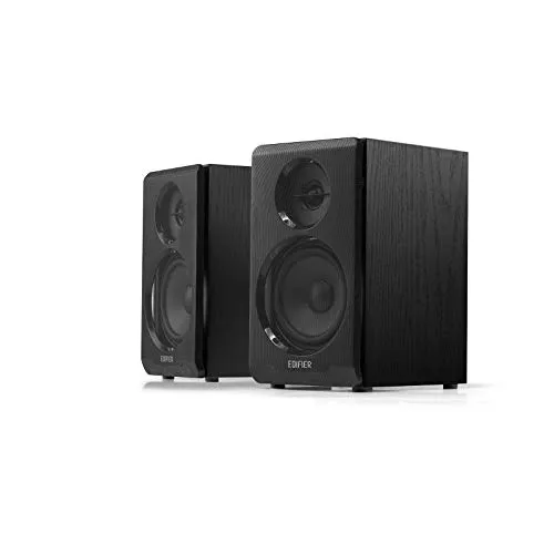 Edifier R33BT Regal-Lautsprecher Schwarz - Bluetooth V5.0, 10 W RMS für satten Sound und einfaches Handling mit Holzgehäuse
