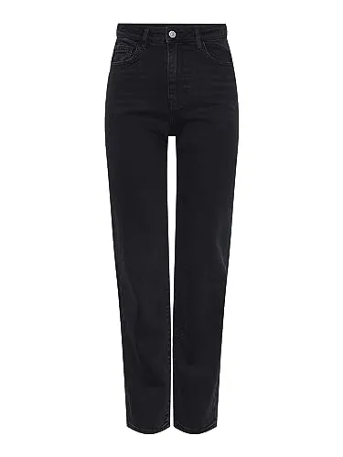 PIECES Pckelly Hw Straight Jeans Bl102 Noos - Jeans mit hoher Taille, Reiß- und Knopfverschluss, Gürtelschlaufen und gerader Beinform für einen zeitlosen Look.