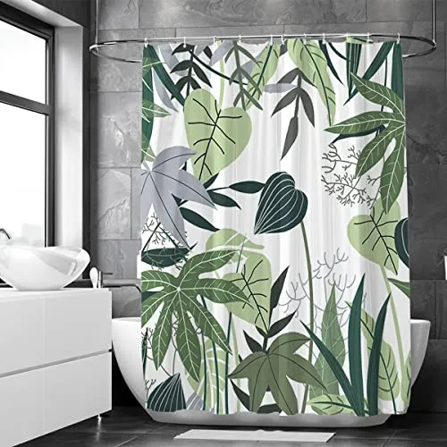 Loti Living Anti-Schimmel-Duschvorhang 180x200 cm Dschungel-Polyester mit Ringen, Tropische Blätter Muster, maschinenwaschbar