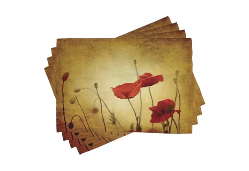 Abakuhaus Platzset Waschbare Stoff Esszimmer Küche Tischdekorations Digitaldruck, (4-teilig, 4-St., Set aus 4x), Mohnblumen Mohnblu Bohemian