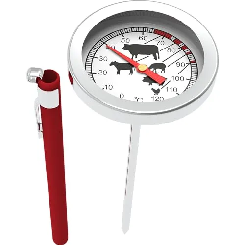 BROWIN® Analog Bratenthermometer mit Etui 100600 | 0-120 °C Grillthermometer | Garthermometer aus Edelstahl | Fleischthermometer für Backofen, BBQ und Grill | Kerntemperaturmesser für Fleisch