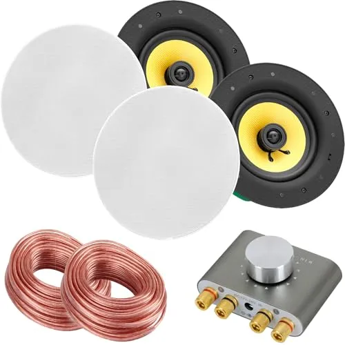 Pronomic CLS-540 WH Einbaulautsprecher Set 2-Wege 160W - Deckenlautsprecher mit Bluetooth & HiFi-Verstärker - Klarer Raumklang für Wohnzimmer, Gastronomie & Innenräume