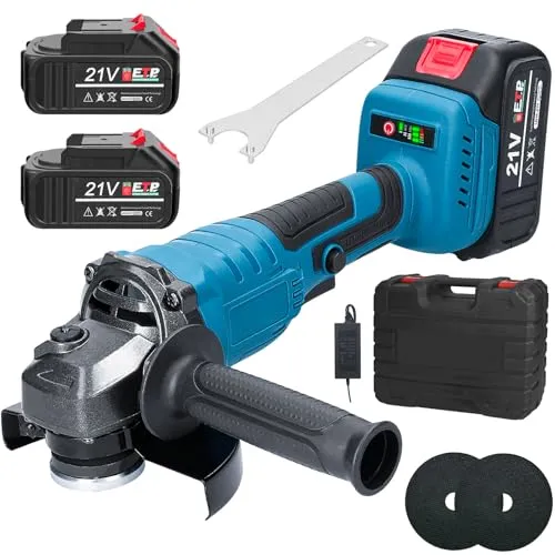 Akku Winkelschleifer, Bürstenloser Motorschleifer, Winkelschleifer,125mm, 23000RPM, mit Hilfshandgriff, 2*Schleifscheiben und 2*Akku