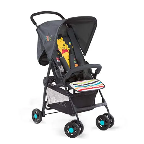 hauck Buggy Sport Disney Pooh Geo Schwarz - Leichter Reisebuggy (5,9 kg) mit Liegefunktion für Kinder ab Geburt bis 15 kg; ideal für Reisen und als Zweitbuggy, kompakt faltbar mit großem Einkaufskorb bis 3 kg.