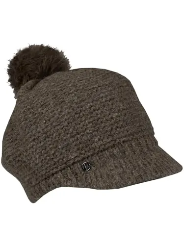 LOEVENICH Gestrickte Ballonmütze | Mit Kunstfellbommel | OneSize | Warme Wintermütze für Damen Khaki