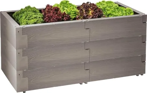 Juwel Hochbeet Timber 3er-Set grau, 130 x 60 x 60 cm - Hochbeete-Kit mit einfachem Stecksystem für rückenschonendes Gärtnern. Witterungsbeständig in edler Holzoptik, ideal für Pflanzen, Gemüse und Kräuter.