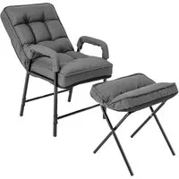 Costway Relaxsessel mit Hocker und Liegefunktion Grau - Komfortables Set aus Relaxsessel und Ottomane, ideal für entspannte Stunden. Verstellbare Rückenlehne in 5 Positionen und stabile Metallbeine sorgen für besten Sitzkomfort und Stabilität in jedem Raum.