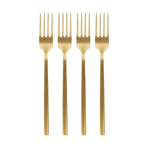 Argon Tischware Essgabeln aus Edelstahl - 19.5cm - Gold - 4X Essen Gabeln Hochglanzpoliert Metall Gabel 4-Stück Tisch Gabel Besteckset
