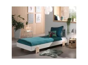 Modulo Einzelbett/Stapelbett 90 x 200 cm - Pfiffiges Kinderzimmermöbel, weiß lackiert, ideal für platzsparende Lösungen und flexibel stapelbar für Gäste oder Geschwister.