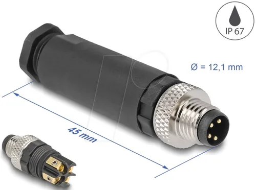 DELOCK 60530 - M8 Steckverbinder A-kodiert 4 Pin Stecker, mit Schraubanschluss