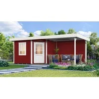 Weka Saunahaus Salo 646 cm x 338 cm - Saunahaus in Schwedenrot mit hochwertiger Elementsauna Varberg, ideal für entspannende Stunden im Garten. Genießen Sie beste Isolation und ein modernes Design mit zusätzlichem Raum.