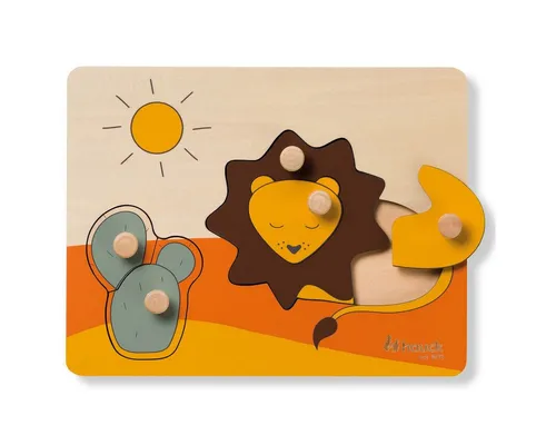 Hauck Steckpuzzle Puzzle N Sort - Lion / Löwe, Puzzleteile, Holz Puzzle für Baby Greifpuzzle für Kinder (ab 1 Jahr)