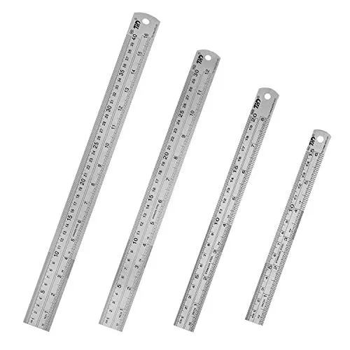 HIHUHEN Edelstahl-Lineal, 15 cm + 20 cm + 30 cm + 40 cm, Bürolineal, 4-teiliges Set, Metalllineal-Set für Ingenieur, Unterricht (4 x Lineal)
