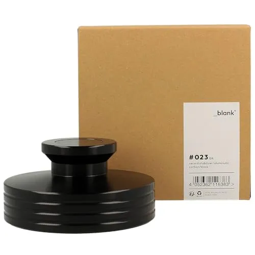 _blank #023bk | Stabilisator für Schallplattenspieler | Auflagefläche und Griffeinlage aus Kohlefaser | Plattengewicht PST335 | Aluminium | Carbon | schwarz | 335g Auflagegewicht