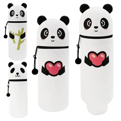 FANGHENG Kawaii Federmäppchen 2 in 1 aus Weichem Federmäppchen Stiftbehälter Cartoon Federmäppchen Stifteetui aus Silikon Teleskopisch Mäppchen für Kinder Schule Home Office Supplies (Panda-Liebe)