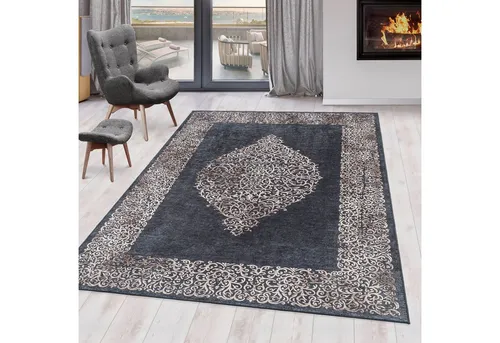 Teppich FIESTA 4303 BLACK 160 x 230 cm - Waschbarer Barock-Teppich, ideal für das Wohnzimmer und sorgt für eine elegante Atmosphäre.