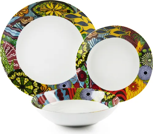 Excelsa Geschirrset 18-teiliges Afrique Porzellan Bunt von Excelsa
