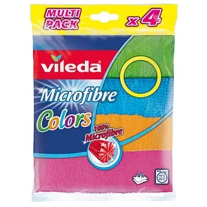 Vileda Colors Mikrofasertücher 4er Set - Saugfähig & Langlebig - Praktisches 4er Set Wischtücher aus Mikrofaser, fusselfrei und wiederverwendbar. Ideal für die Küche, mit mehr als 100 Wäschen für nachhaltige Reinigung. Leicht und vielseitig einsetzbar.