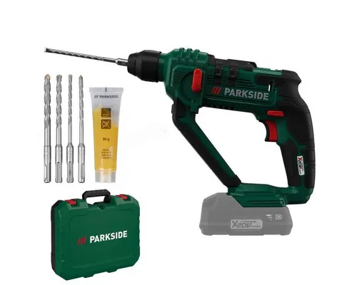 Parkside Akku-Bohrhammer PABH 20 Li - X 20 V Team - Kraftvoller Akku-Bohrhammer PABH 20 Li für Beton, Metall und Holz. Mit SDS-plus Werkzeugaufnahme, stufenloser Dreh- und Schlagzahlsteuerung sowie integrierter LED-Arbeitsleuchte. Ideal für vielseitige Anwendungen, Lieferung ohne Akku.