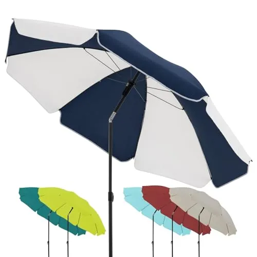 derby Sonnenschirm 160 cm in Blau/Weiß – Stylischer Strandschirm mit Mittelmast für Garten & Balkon - Vielseitiger Sonnenschirm für Balkon, Garten oder Strand – stabil, UV-geschützt und windfest. Mit praktischem Schieber und manuellem Knickgelenk für individuelle Schattenanpassung. Robustes Gestell für langanhaltenden Einsatz.