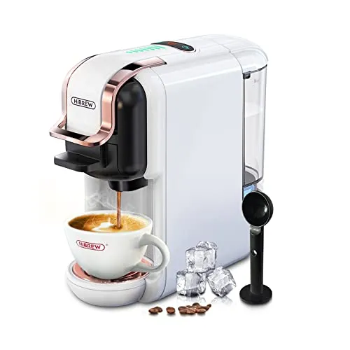 HIBREW H2B Kapselkaffeemaschine, 5 in 1 Multi-Kapsel-Kaffeemaschine, DG/Nes/K-cu*/ES*-Pads/Kaffeepulver kompatibel, Automatische Abschaltung, Perfekter Espresso, Weiß