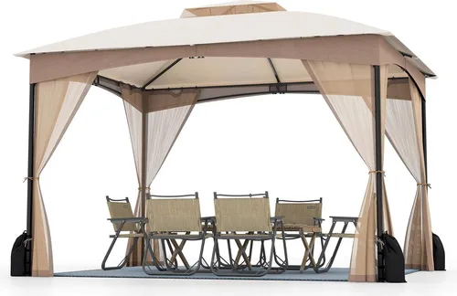 GOPLUS Pavillon 365 x 300 cm mit Doppeldach und Reißverschlüssen