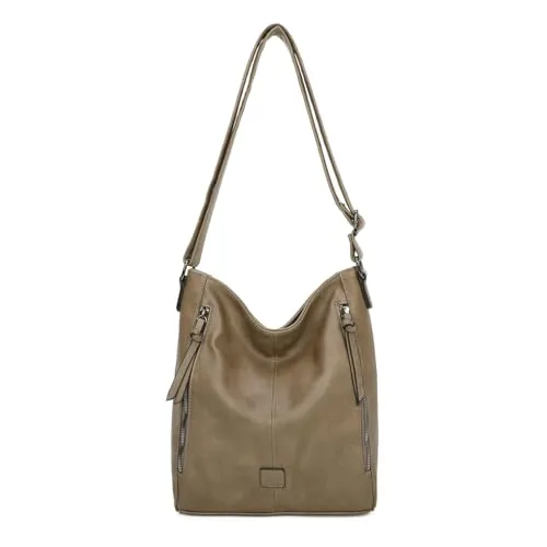 ITALYSHOP24 OBC Damen Umhängetasche in Taupe - Elegante Umhängetasche (33x30x10 cm) aus hochwertigem Kunstleder. Ideal für den Alltag, vom Büro bis zum Wochenendausflug. Zeitloses Design trifft auf Funktionalität – die perfekte Begleiterin für jeden Anlass.