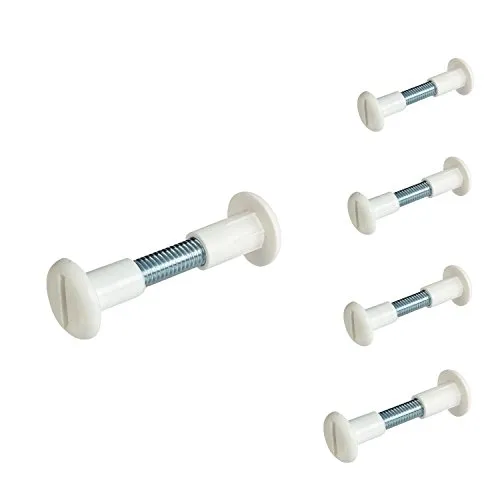 Gedotec Möbelverbinder Schrauben Verbindungsschrauben mit Hülse Stahl - Kunststoff weiß | Hülsenschrauben Holz-Dicke 34-43 mm mit Flachklinge | Schrankverbinder M6 Gewinde | 10 Stück - Möbelschrauben