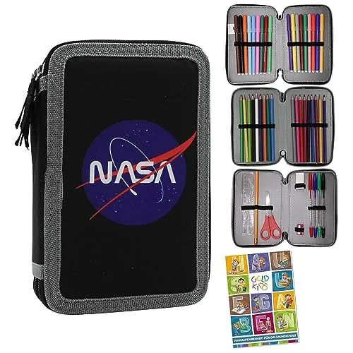 Goldkids XXL Federmappe NASA - Trendiges XXL Federmäppchen mit 45-teiligem Inhalt und Hausaufgabenheft, ideal für Schüler. Hochwertige Materialien und modernes Design machen es zum perfekten Begleiter für die Schule.