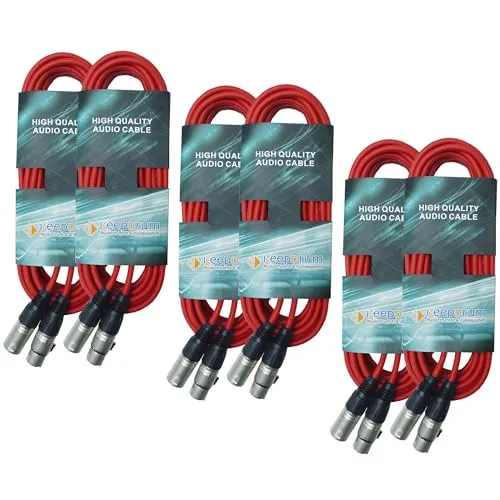 keepdrum DMX-Kabel Set Rot - 6 Kabel in 3m, 10m, 15m - Netzkabel Set mit 6 hochwertigen DMX-Kabeln, ideal für Lichttechnik. Robuste 3-pol XLR-Stecker mit Abknickschutz für eine lange Lebensdauer und sichere Signalübertragung.