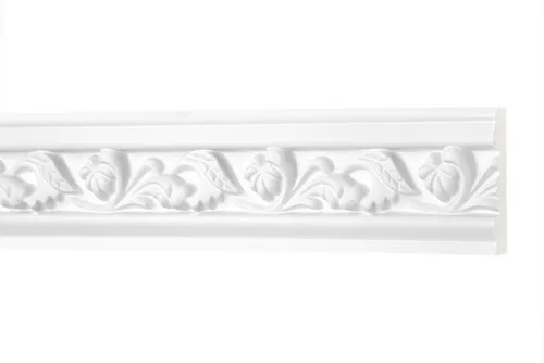 Hexim Perfect Stuckleiste AC 224, Flachprofile aus PU Serie 1 - Stuckprofil gemustert, weißes Zierprofil, hart & stoßfest - Wandleiste vorgrundiert