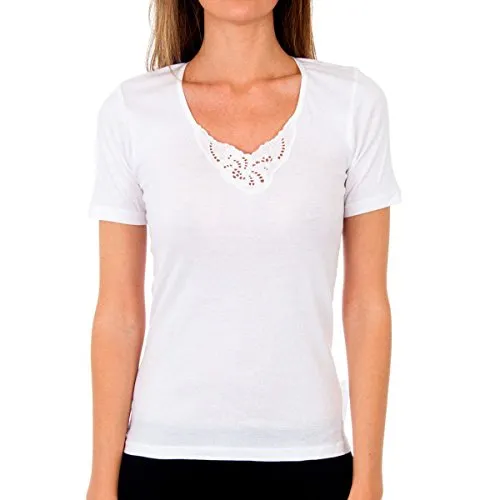 Playtex T-Shirt Kurzarm mit Details am Ausschnitt 100% Baumwolle Damen x1 Weiß XL