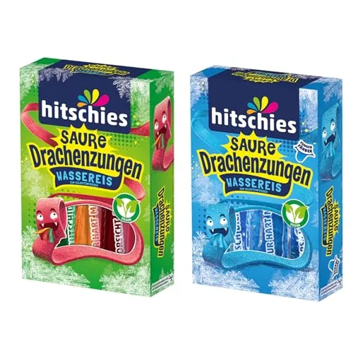 Produktbild HEART FOR CARDS Hitschies Saure Drachenzungen Wassereis Set – 1x Klassisch + 1x Blau – 2x 400?ml – Fruchtig, frech & extra sauer – Einfrieren & genießen