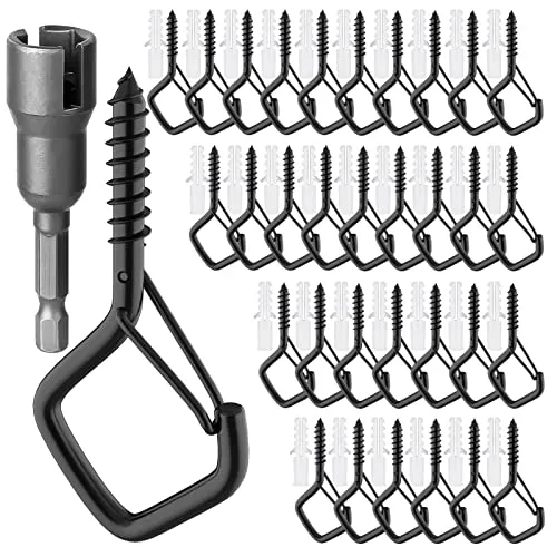 GIPTIME Haken zum Schrauben, 50 Stück Schraubhaken, Schraubhaken Edelstahl mit Sicherung, Deckenhaken, Wandhaken zum Schrauben, für Pflanzen, Blumentöpfe, dekorative Lichter und Tassen, Schwarz