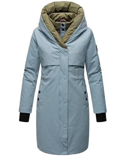 Navahoo Damen Mantel Snowelf Powder Blue XXL - Funktionsjacken: Stylischer, warmer Wintermantel mit Kapuze, wasserabweisend und individuell anpassbarer Passform – ideal für kalte Tage!