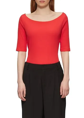 QS Schmales Rippshirt mit U-Boot Ausschnitt