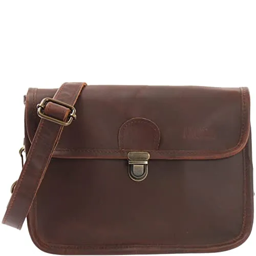 LECONI kleine Schultertasche Umhängetasche Damen Ledertasche Handtasche echtes Rindsleder 26x20x8cm braun LE3041-wax
