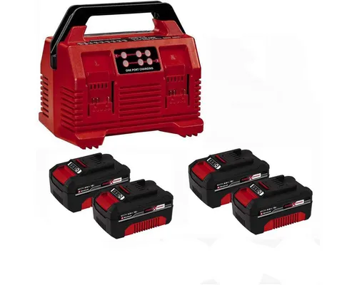 Einhell Ladegerät Power X-Quattrocharger 4A 18V, + 4 x Akku 4.0 Ah Batterie-Ladegerät