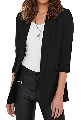 ONLY Damen Blazer 15197451 Black - Eleganter Look für jede Gelegenheit - Blazer für Damen mit Reverskragen und praktischen Vordertaschen. Das Polyesterfutter sorgt für hohen Tragekomfort und eine normale Passform.