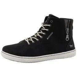 Mustang Damen High Top Sneaker Schwarz - Wanderschuhe mit wärmendem Fleece-Innenfutter, ideal für kältere Tage. Stylisches Kunstleder mit Reißverschluss-Applikation und herausnehmbarer Decksohle.