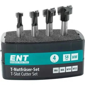 ENT Fräser T-Nutfräser, 09046, 8 mm, 4-teiliges Set, mit Kunststoffkassette, für Holz